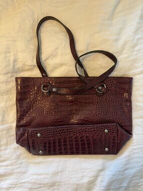 Patricia Nash Croc-Embossed Leather Tote in Burgundy